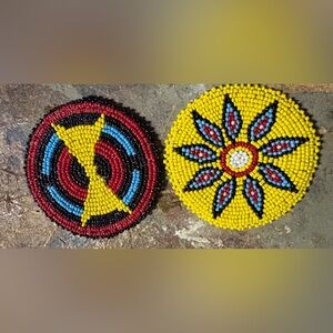 Vintage 3” hand made beaded rosettes